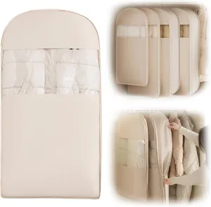 Hanging Garment Bag, 2025 Space Saving Hanging Garment Bag with Self Compression Zipper (Beige, L)