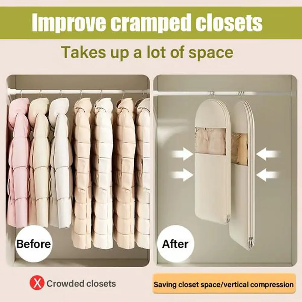 Hanging Garment Bag, 2025 Space Saving Hanging Garment Bag with Self Compression Zipper (Beige, L)