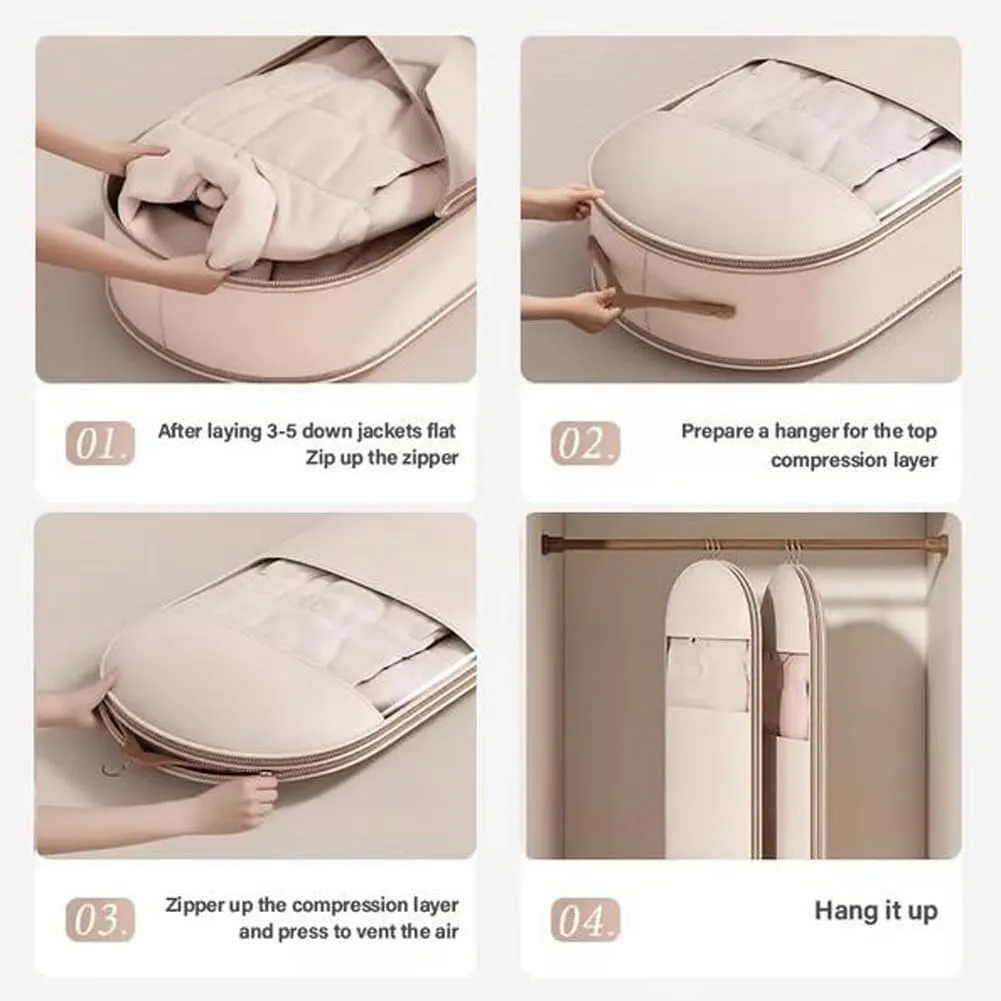 Hanging Garment Bag, 2025 Space Saving Hanging Garment Bag with Self Compression Zipper (Beige, L)