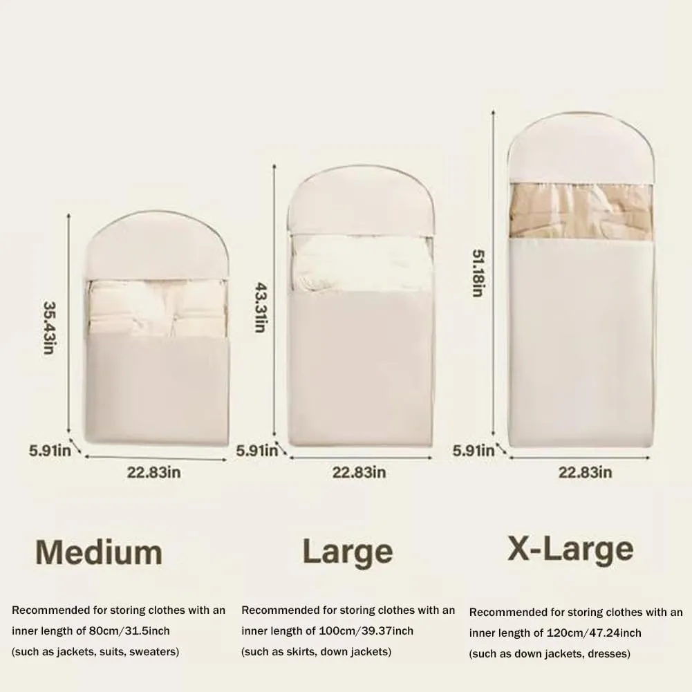 Hanging Garment Bag, 2025 Space Saving Hanging Garment Bag with Self Compression Zipper (Beige, L)