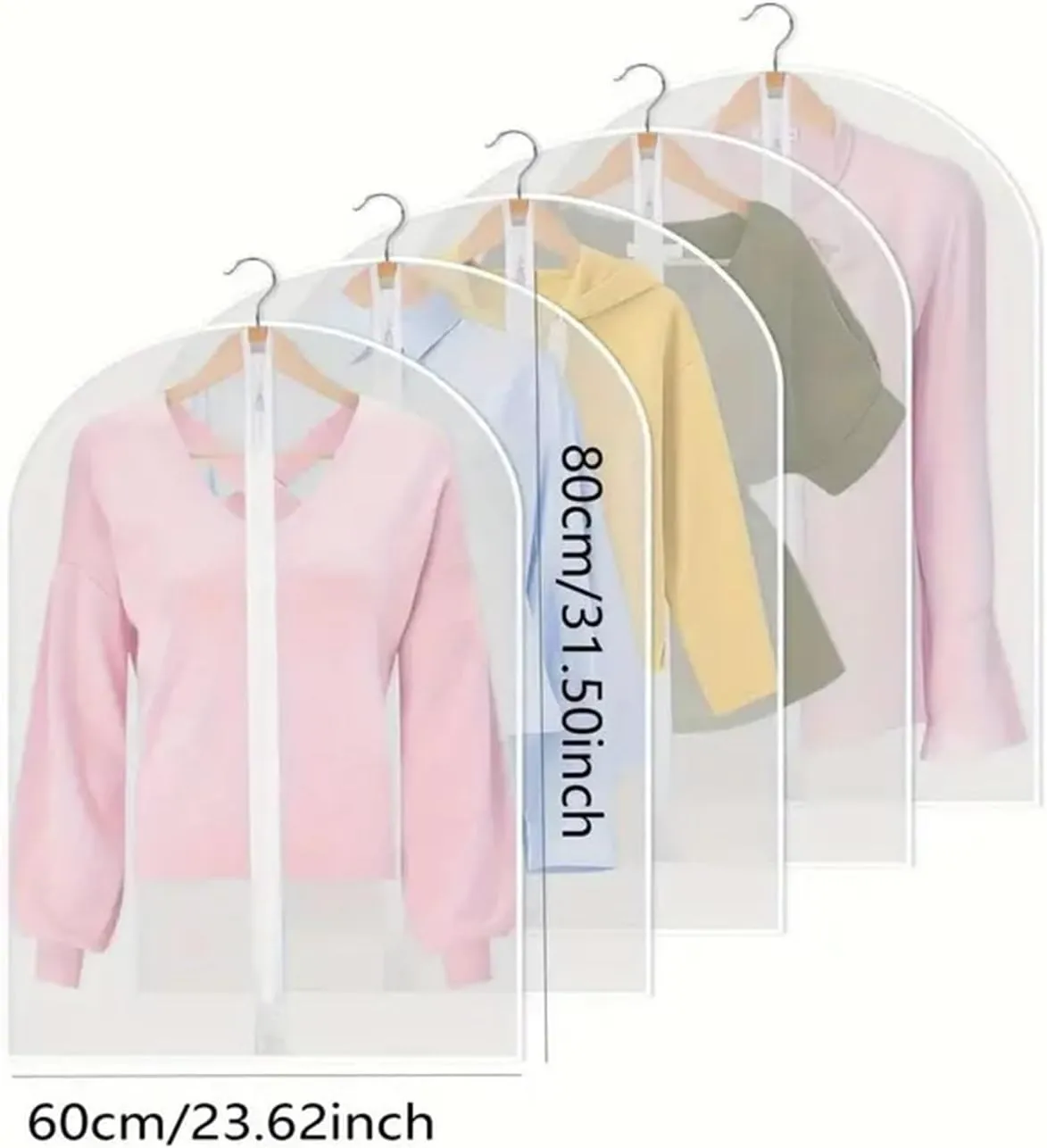 Hanging Garment Bag 5Pcs Polyester Garment Dust Cover with Zipper Closure Long Hanging Clothes Bag for Coats Jackets & Wardrobe Organization(5Pcs 60x80cm)