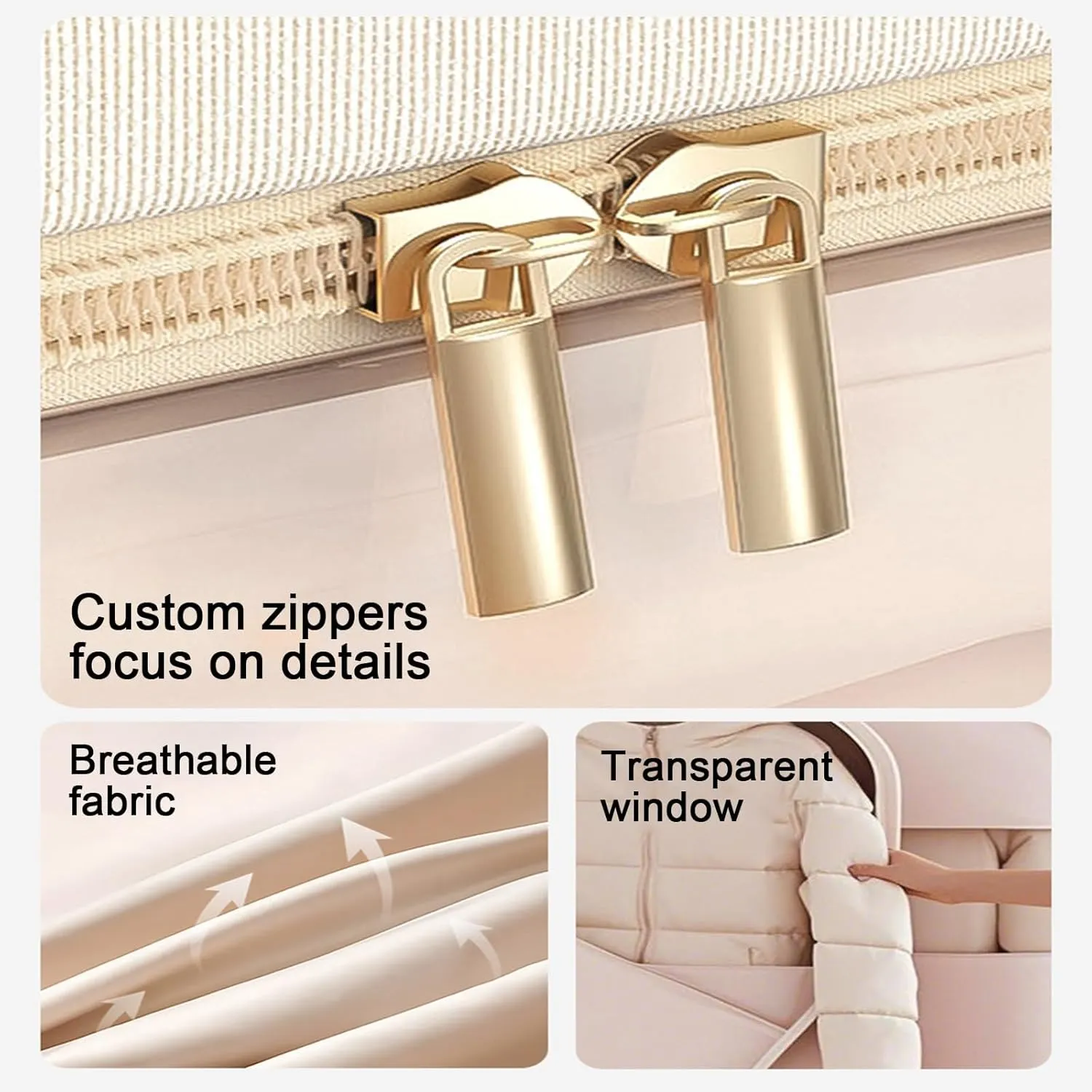 Hanging Garment Bag, Garments Covers, Comes with a Large See-through Window and Compression Side Zippers to Save Wardrobe Space(Beige,58x90x15cm x35x6in)