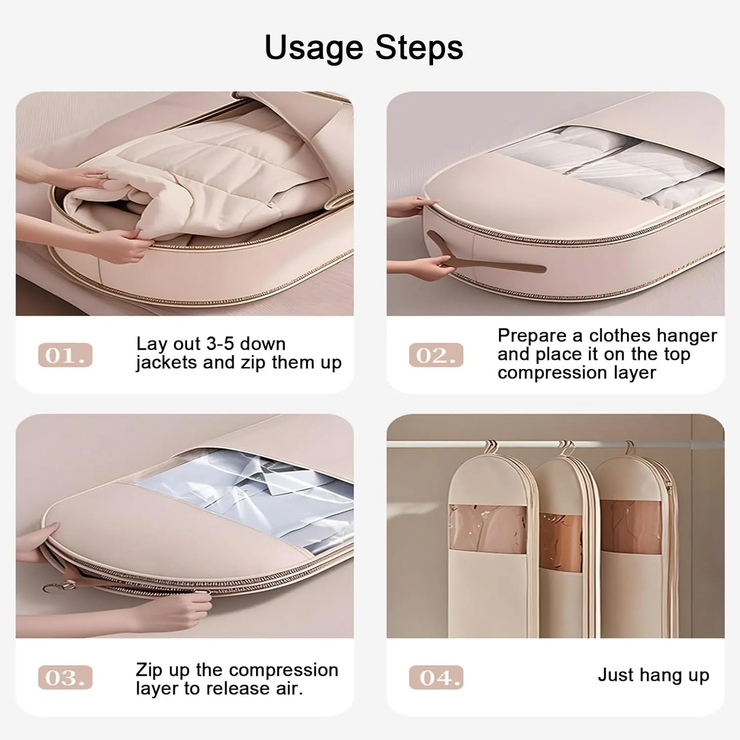 Hanging Garment Bag, Garments Covers, Comes with a Large See-through Window and Compression Side Zippers to Save Wardrobe Space(Beige,58x90x15cm x35x6in)