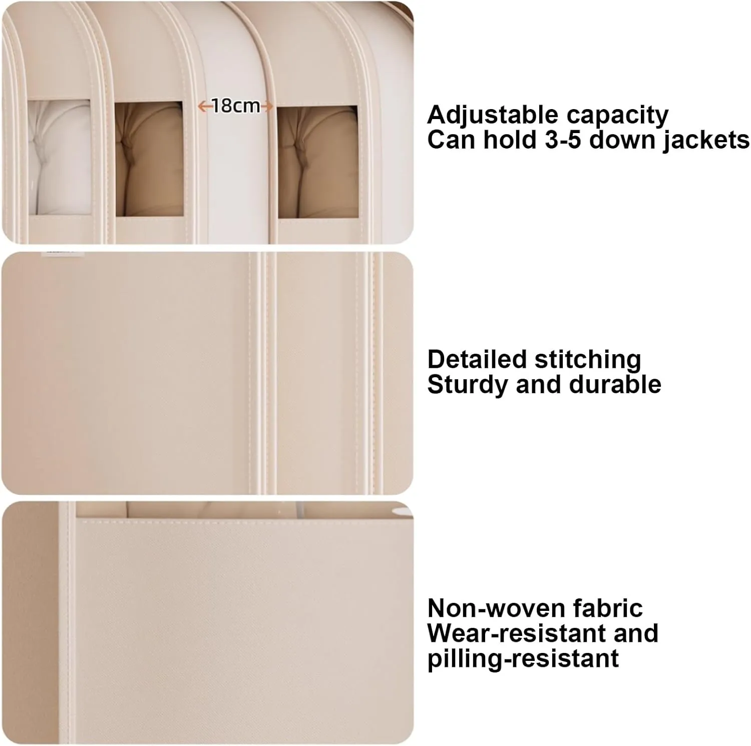 Hanging Garment Bag with Self Compression Zipper, Dress Storage Bags Hanging, Clothes Cover, for Coats, Jackets, Shirts(Beige,60x18x90cm)