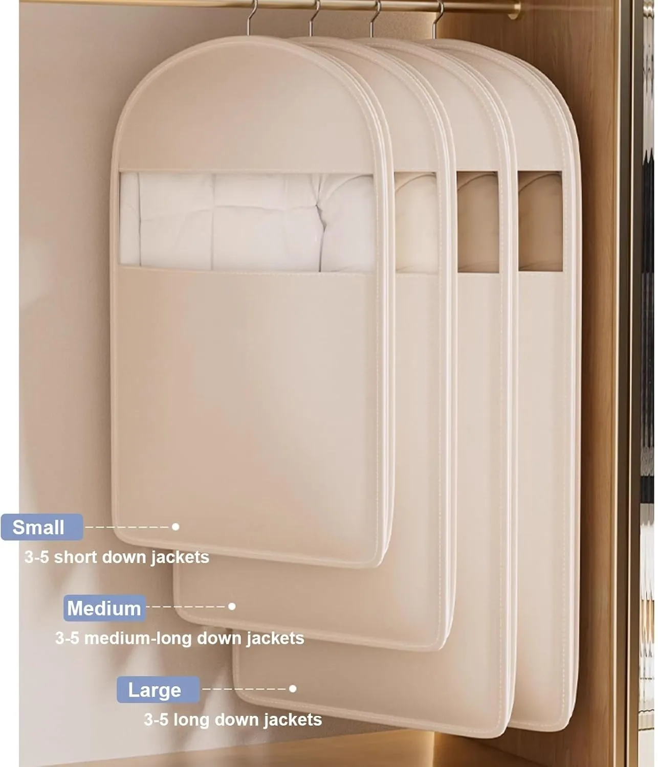 Hanging Garment Bag with Self Compression Zipper, Dress Storage Bags Hanging, Clothes Cover, for Coats, Jackets, Shirts(Beige,60x18x90cm)