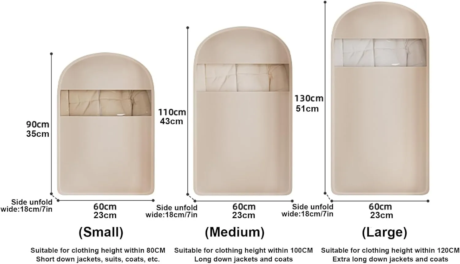 Hanging Garment Bag with Self Compression Zipper, Dress Storage Bags Hanging, Clothes Cover, for Coats, Jackets, Shirts(Beige,60x18x90cm)