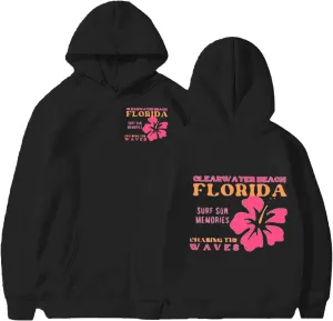 Heevina Pink Palm Puff Hoodie Hoodies For Women Clear Water Beach Florida Surf Sun Memories Chasing The Waves Hoodies