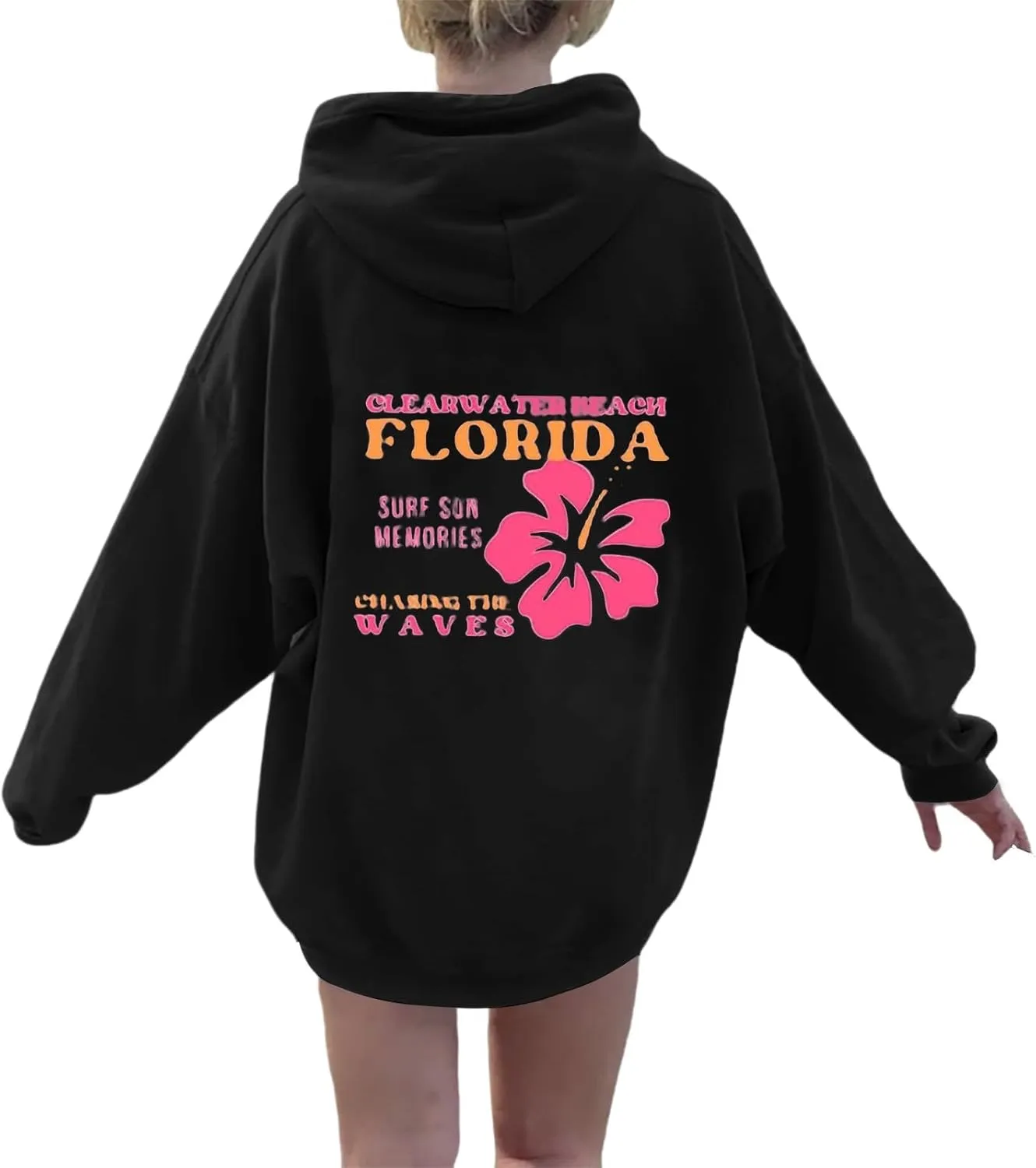 Heevina Pink Palm Puff Hoodie Hoodies For Women Clear Water Beach Florida Surf Sun Memories Chasing The Waves Hoodies