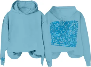 Heevina Pink Palm Puff Hoodie Women Turtle Starfish Surfboard Floral Top Hooded Sweatshirt