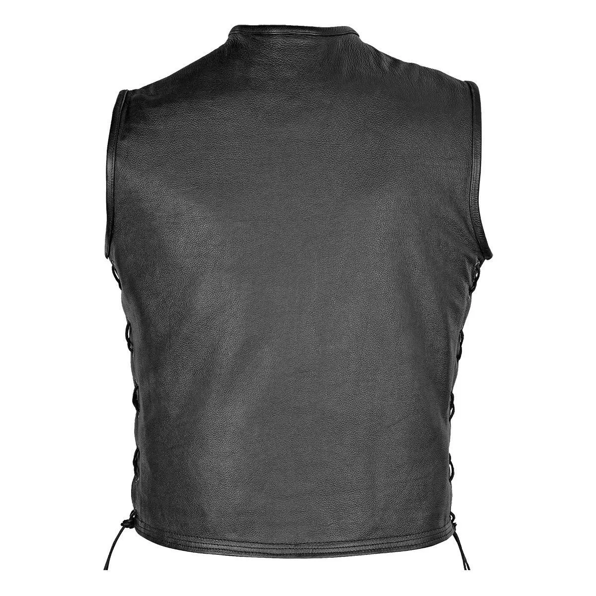 High Mileage Mens Black Premium Cowhide Front Zipper Closure Biker Motorcycle Leather Vest