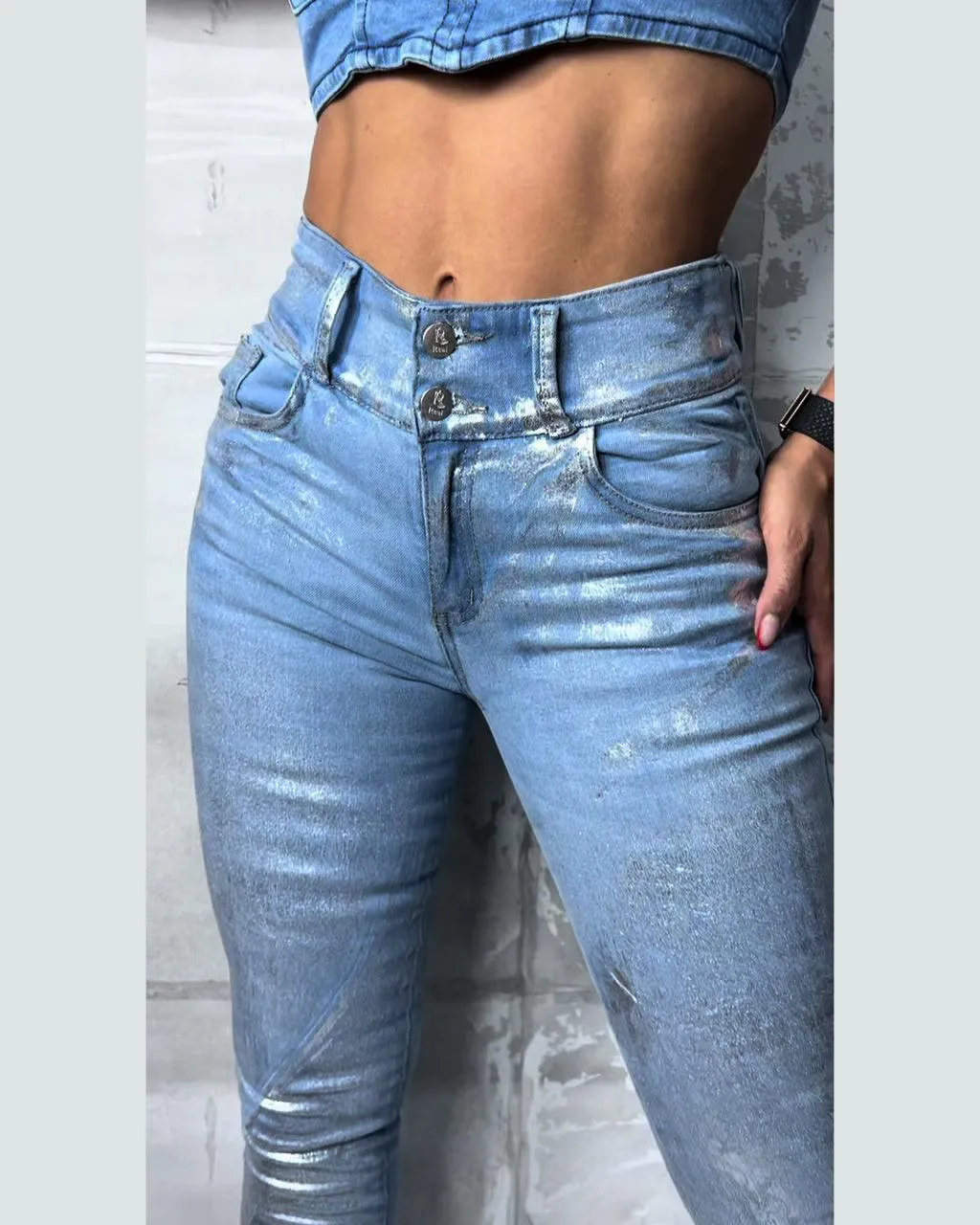 High Waist Metallic Effect Skinny Jeans