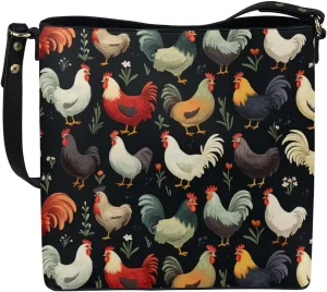 Hobo Bags for Women Top Handle Folk Art Birds Floral Bucket Satchel Shoulder Purse PU Leather with Shoulder Strap