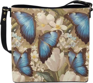 Hobo Bags for Women Top Handle Folk Art Birds Floral Bucket Satchel Shoulder Purse PU Leather with Shoulder Strap