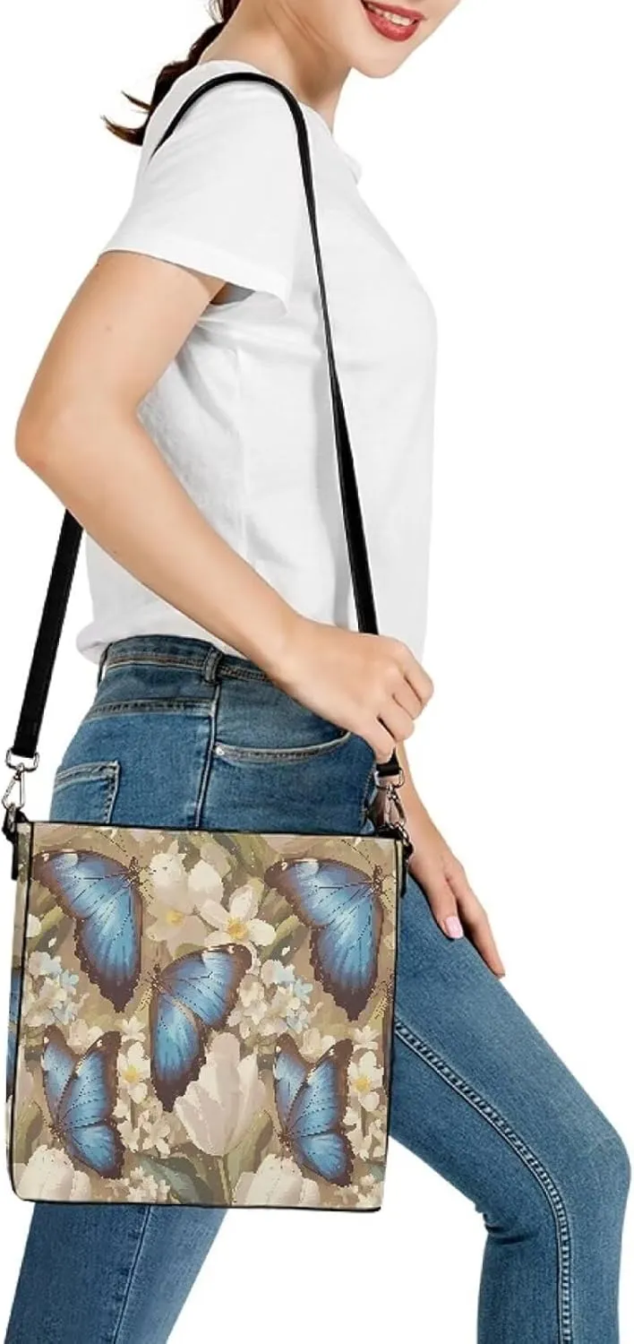 Hobo Bags for Women Top Handle Folk Art Birds Floral Bucket Satchel Shoulder Purse PU Leather with Shoulder Strap
