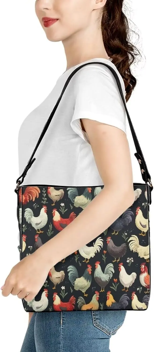 Hobo Bags for Women Top Handle Folk Art Birds Floral Bucket Satchel Shoulder Purse PU Leather with Shoulder Strap