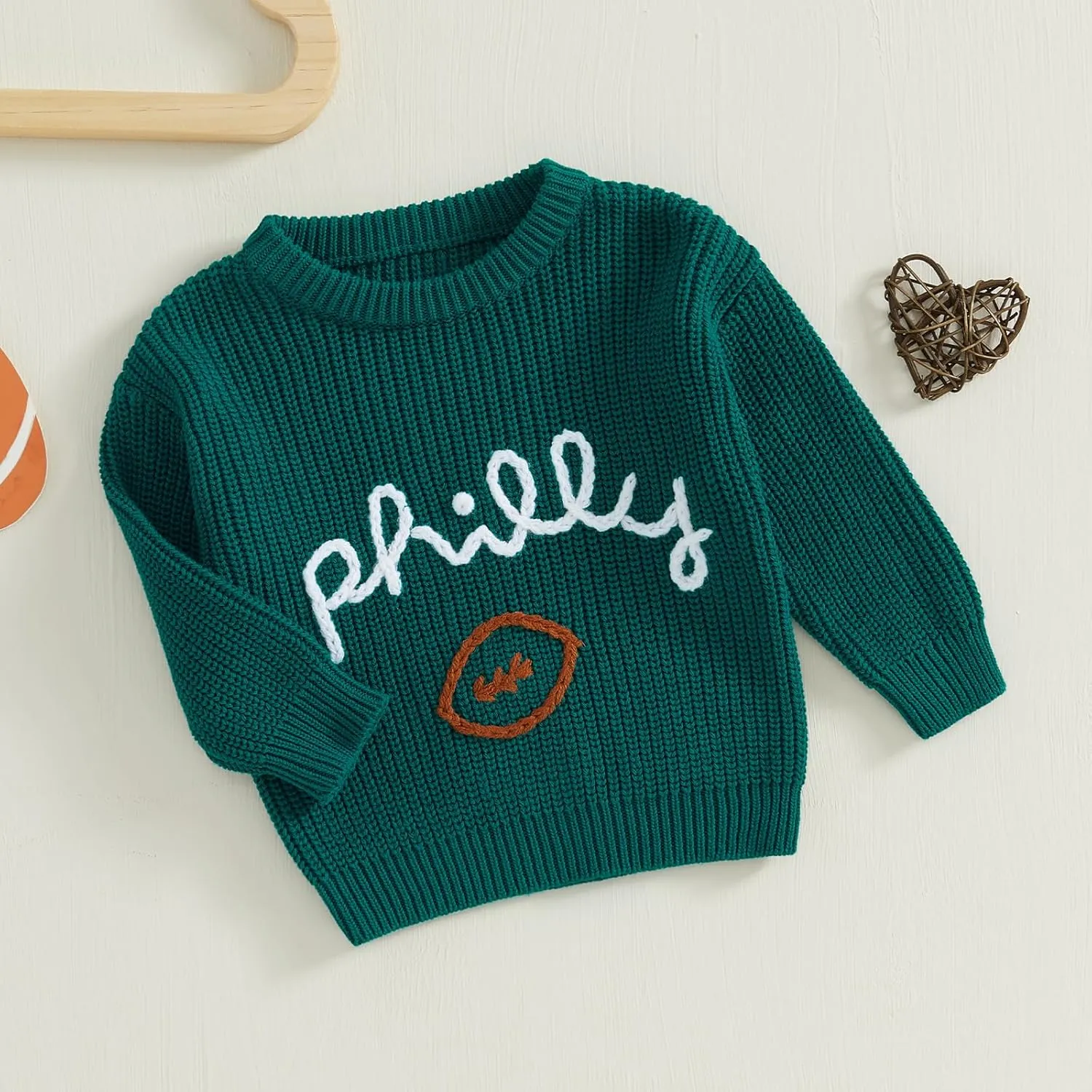 Honganda Newborn Baby Boy Girl Football Outfit Long Sleeve Cable Knit Letters Embroidered Sweater Pullover Knitwear Top