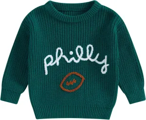 Honganda Newborn Baby Boy Girl Football Outfit Long Sleeve Cable Knit Letters Embroidered Sweater Pullover Knitwear Top
