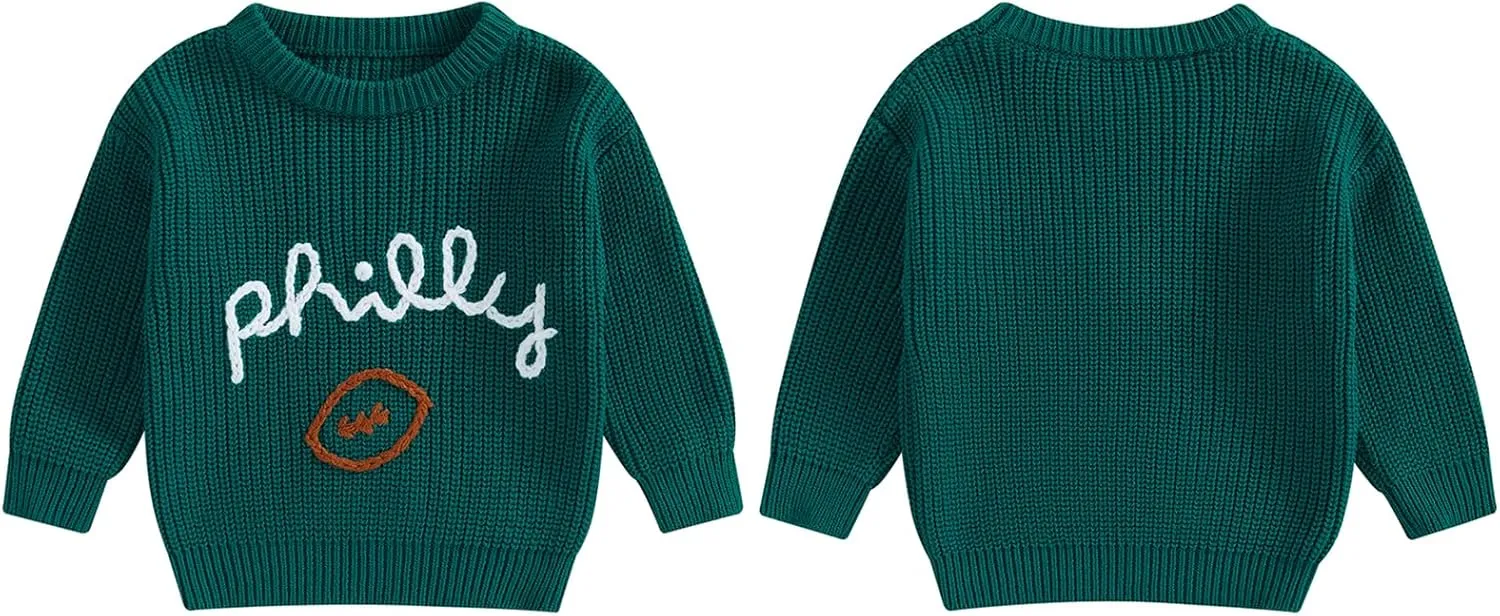 Honganda Newborn Baby Boy Girl Football Outfit Long Sleeve Cable Knit Letters Embroidered Sweater Pullover Knitwear Top
