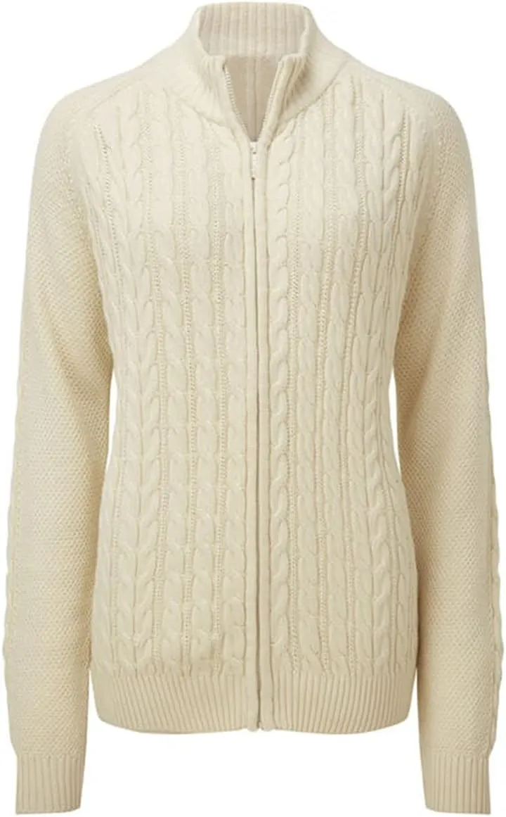 Hongqizo Women's Zipper Cable Knit Sweater Cardigan Long Sleeve Open Front Warm Knit Cardigan Casual Cardigan Knitwear