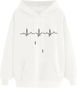 Hooded Sweatshirts for Women Cute Heart Print Hoodies Funny Graphic Long Sleeve Pullover Tops With Pockets