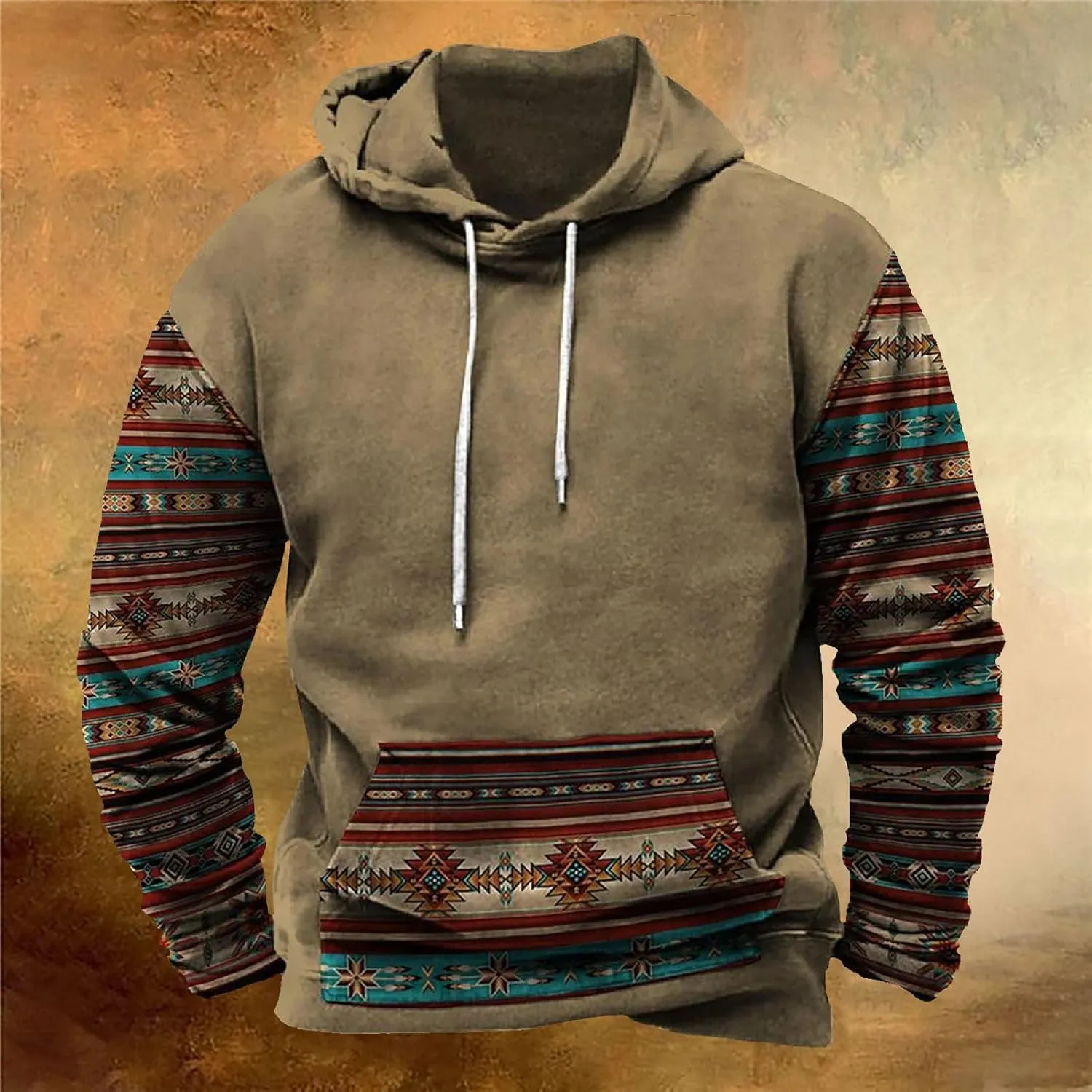 Hoodies for Men Graphic Design Aztec Ethnic Print Hooded Sweatshirts Casual Long Sleeve Fashion Christmas Shirts