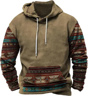 Hoodies for Men Graphic Design Aztec Ethnic Print Hooded Sweatshirts Casual Long Sleeve Fashion Christmas Shirts