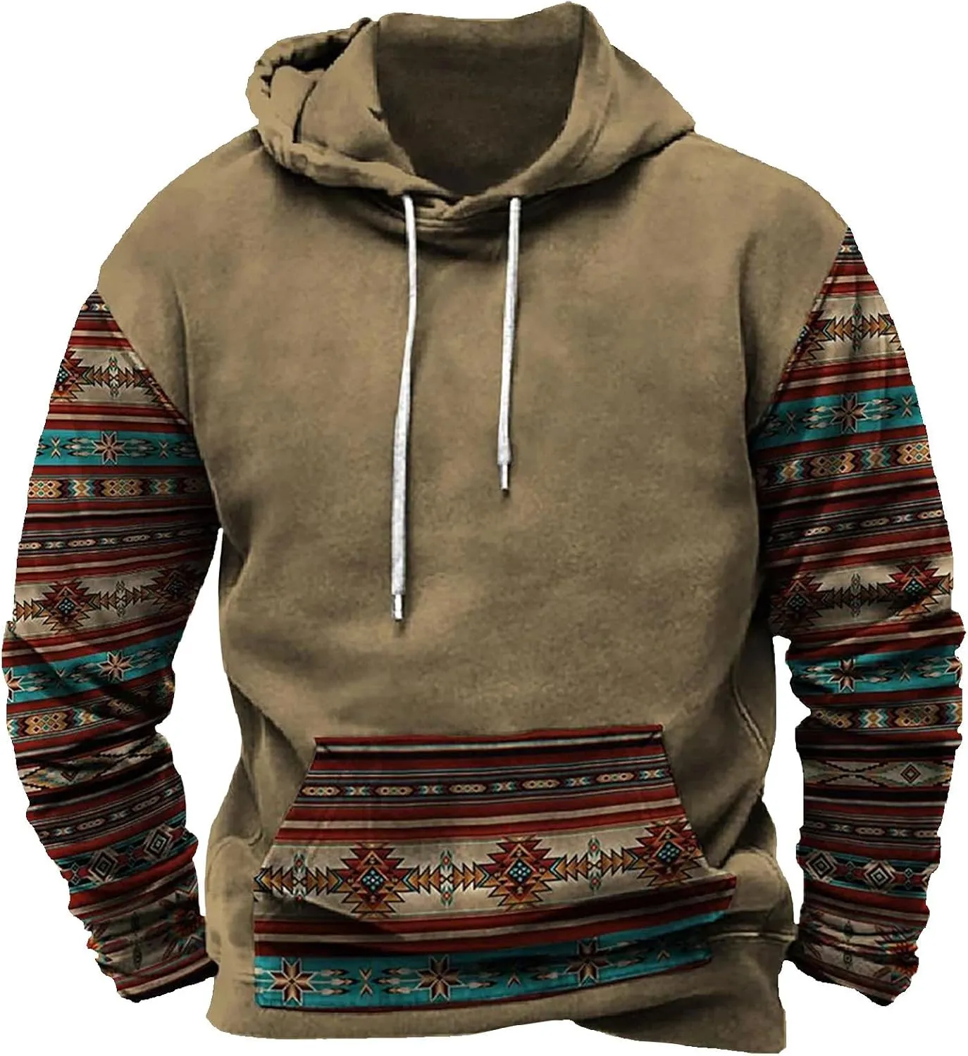 Hoodies for Men Graphic Design Aztec Ethnic Print Hooded Sweatshirts Casual Long Sleeve Fashion Christmas Shirts