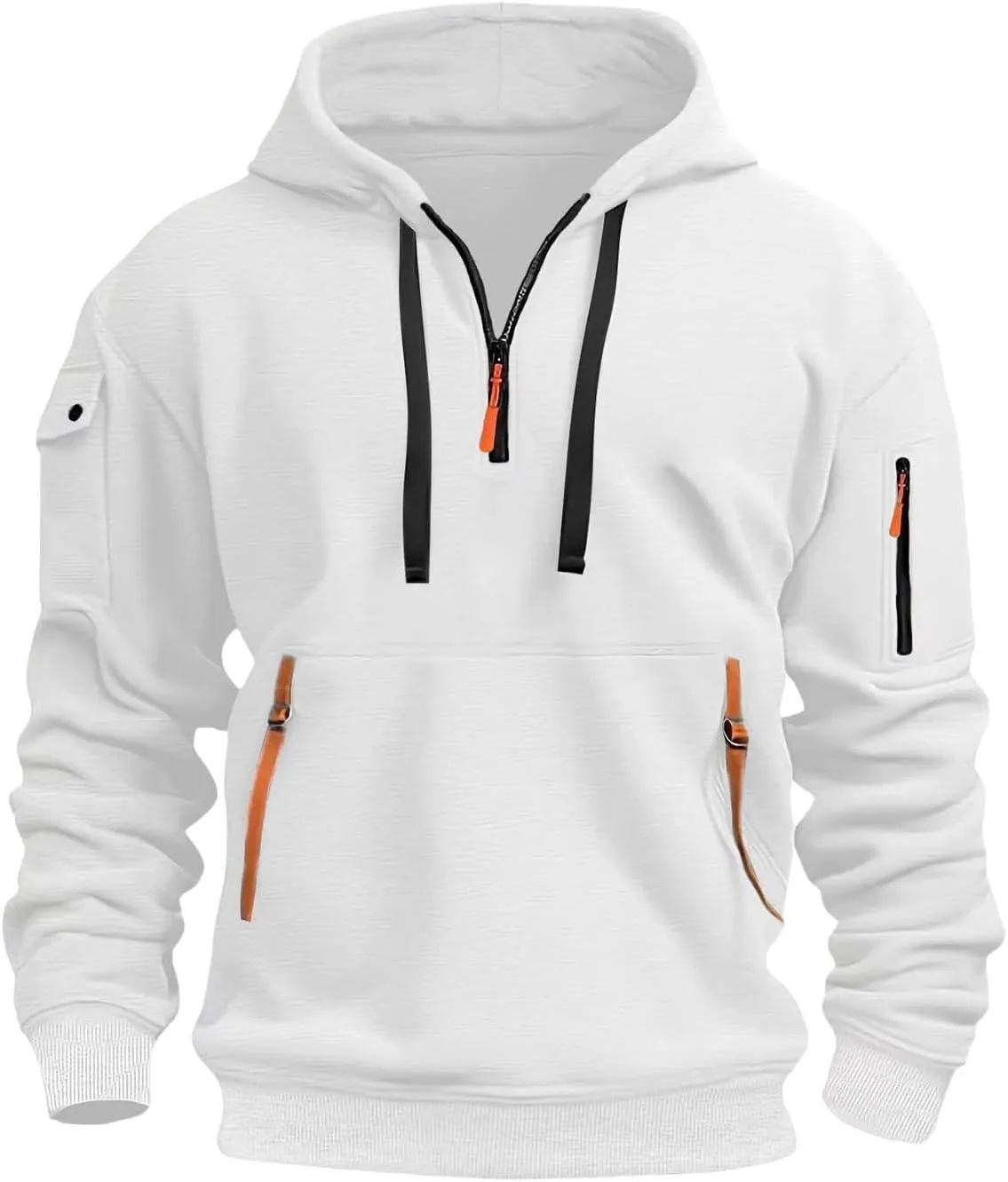 Hoodies for Men Quarter Zip Drawstring Solid Color Long Sleeve Sweatshirts Big and Tall Fashion Casual Pullover