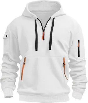 Hoodies for Men Quarter Zip Drawstring Solid Color Long Sleeve Sweatshirts Big and Tall Fashion Casual Pullover