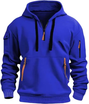 Hoodies for Men Quarter Zip Drawstring Solid Color Long Sleeve Sweatshirts Big and Tall Fashion Casual Pullover