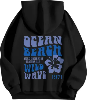 Hoodies For Teen Girls Long Sleeve Letter Print Casual Graphic Drawstring Pullover Cute Oversize Hoodie