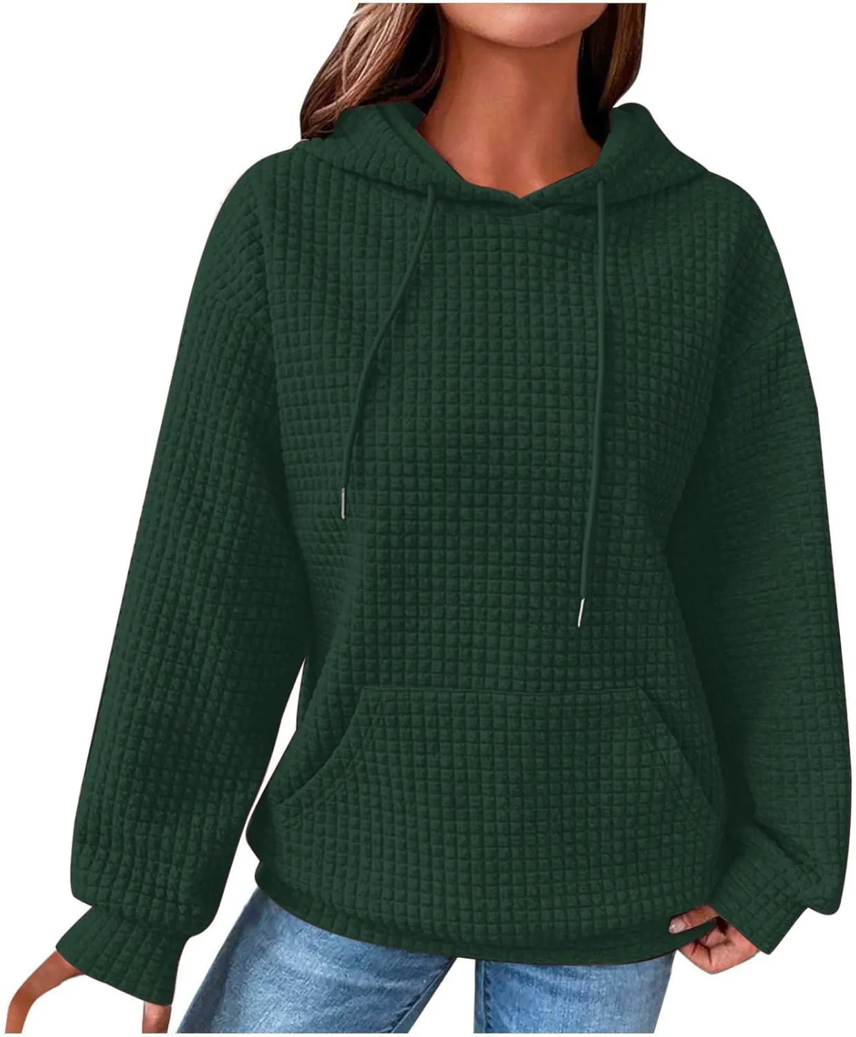 Hoodies For Women Casual Pullover Long Sleeve Drawstring Hooded Sweatshirt with Pocket 2024