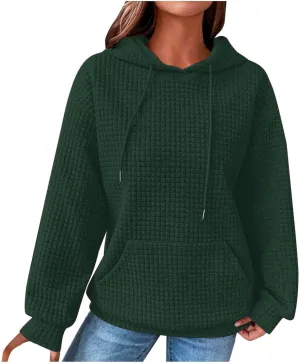 Hoodies For Women Casual Pullover Long Sleeve Drawstring Hooded Sweatshirt with Pocket 2024
