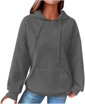 Hoodies For Women Casual Pullover Long Sleeve Drawstring Hooded Sweatshirt with Pocket 2024