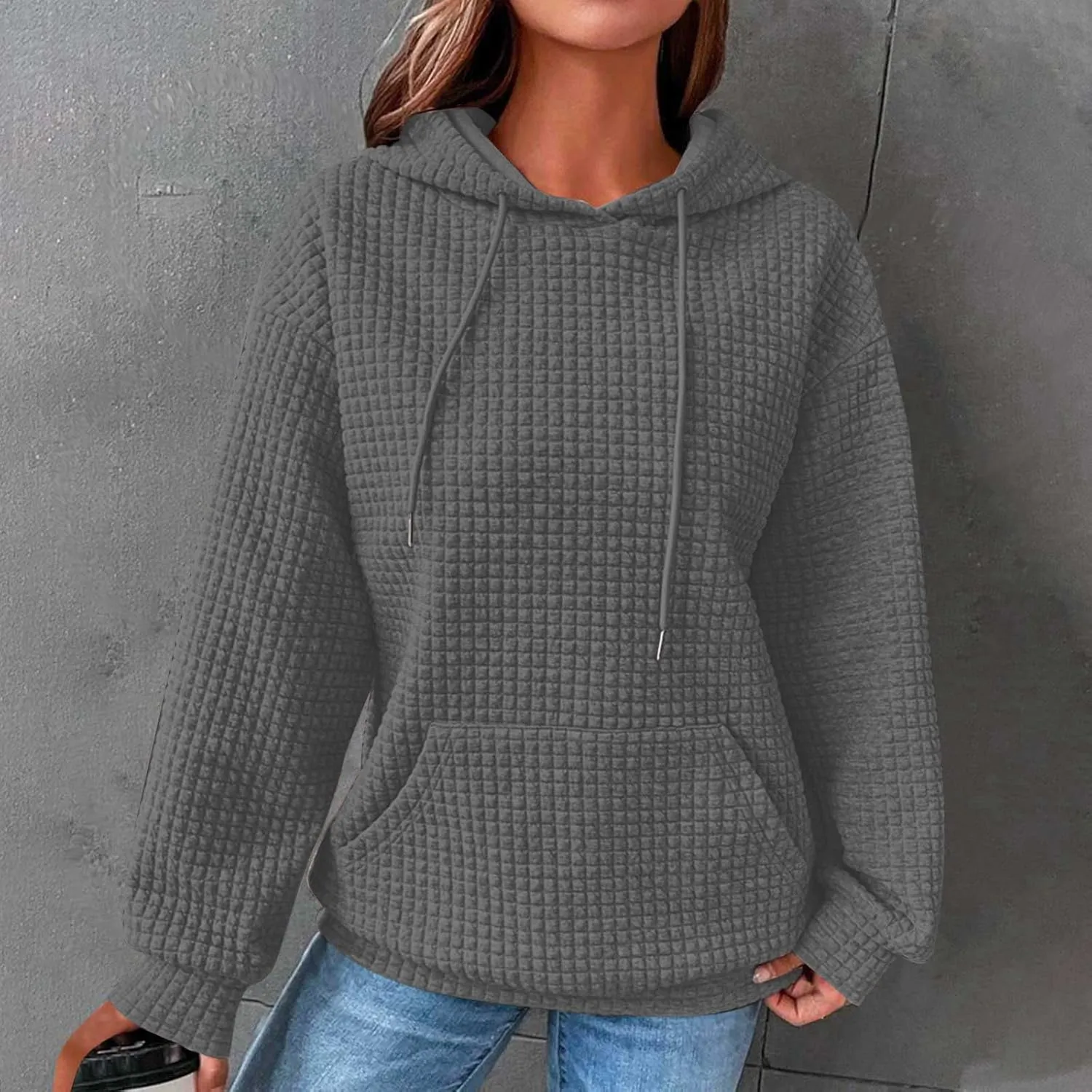 Hoodies For Women Casual Pullover Long Sleeve Drawstring Hooded Sweatshirt with Pocket 2024