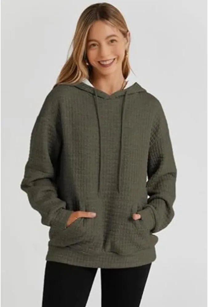 Hoodies For Women Casual Pullover Long Sleeve Drawstring Hooded Sweatshirt with Pocket 2024