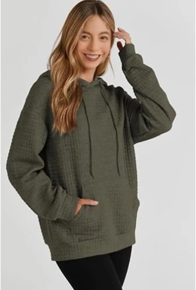 Hoodies For Women Casual Pullover Long Sleeve Drawstring Hooded Sweatshirt with Pocket 2024