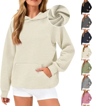 Hoodies for Women Loose Fleece Raglan Long Sleeve Hooded Sweatshirts Casual Comfy Jacquard Pullover with Pockets