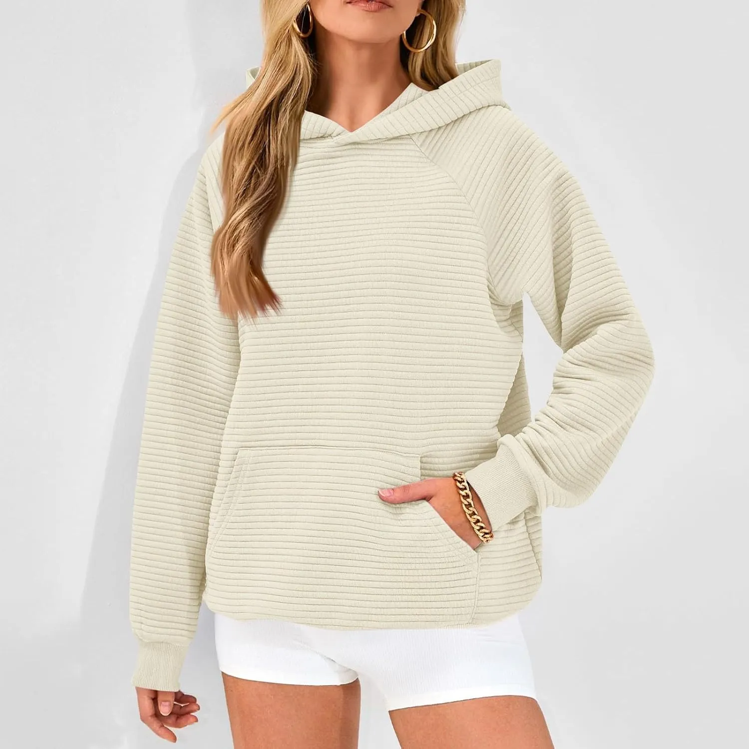 Hoodies for Women Loose Fleece Raglan Long Sleeve Hooded Sweatshirts Casual Comfy Jacquard Pullover with Pockets