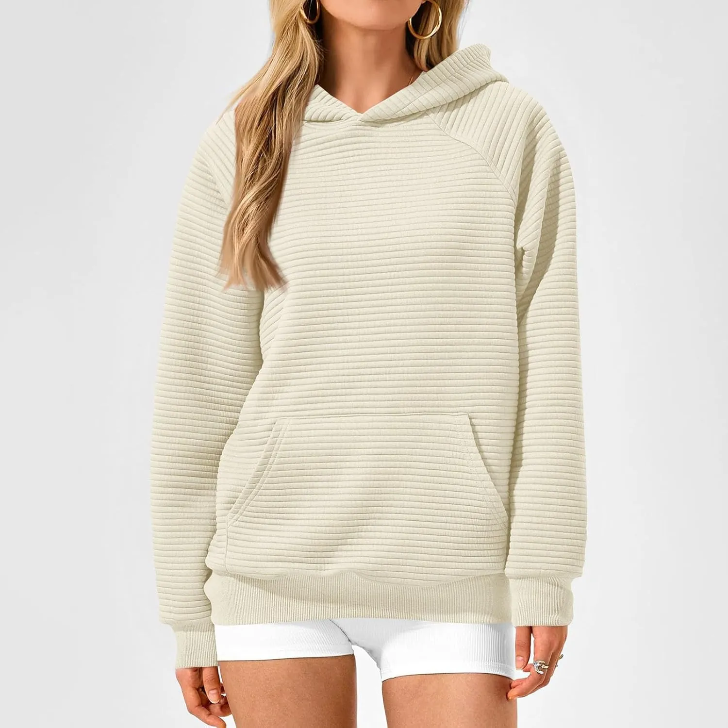 Hoodies for Women Loose Fleece Raglan Long Sleeve Hooded Sweatshirts Casual Comfy Jacquard Pullover with Pockets