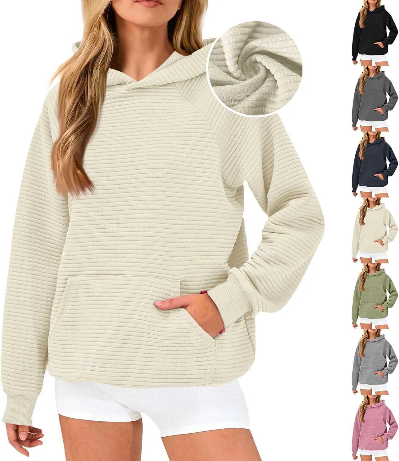 Hoodies for Women Loose Fleece Raglan Long Sleeve Hooded Sweatshirts Casual Comfy Jacquard Pullover with Pockets