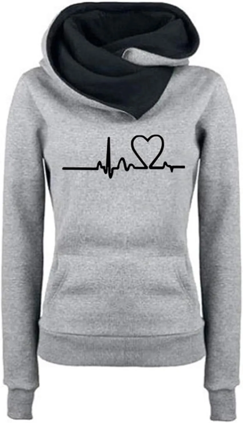 Hoodies for Women Oversized Long Sleeve Electrocardiogram Printed Hooded Sweatshirts Warm Cowl Neck Pullover Tops