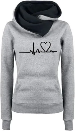 Hoodies for Women Oversized Long Sleeve Electrocardiogram Printed Hooded Sweatshirts Warm Cowl Neck Pullover Tops