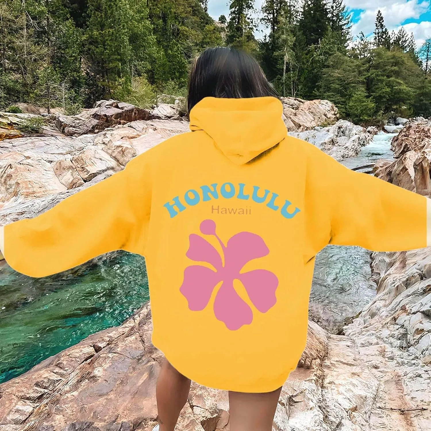 Hoodies Sweatshirt for Women Graphic Trendy Cute Y2K Clothes Girls Pullover Oversized Pink Palm Puff Preppy Hoodies