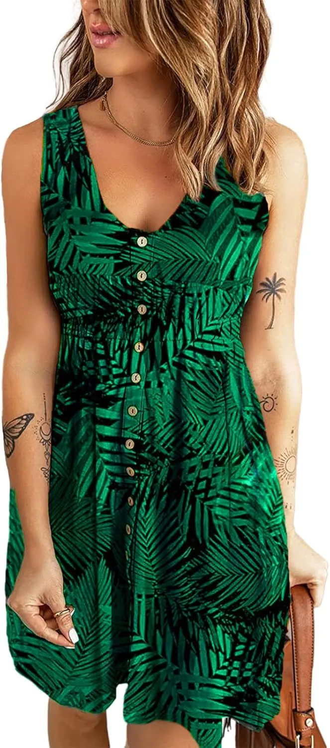 Hount Women's 2024 Casual Summer Sleeveless Dresses Button Down Beach Sundress with Pockets
