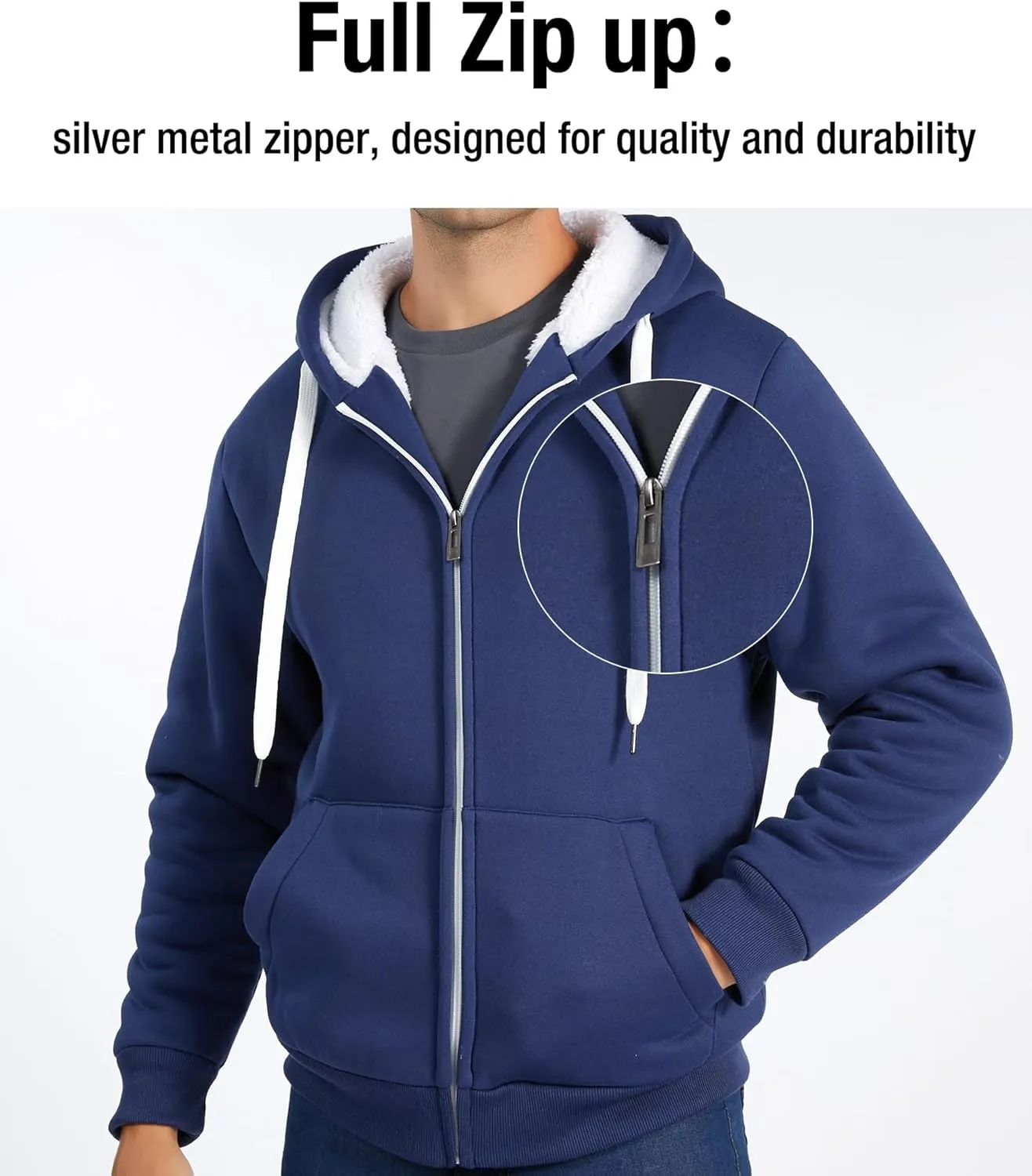 JACKETOWN Men Zip Up Hoodies Winter Fleece Jackets Coat Heavyweight Sherpa Lined Sweatshirt with Pockets
