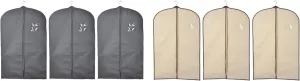 J&V TEXTILES Garment Bags for Clothes Storage, 6 Pack, Black and Beige, Suit Bags with Clear Window (23.65" x 36.25")