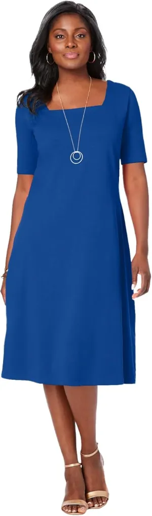 Jessica London Women's Plus Size Stretch Cotton Square Neck Midi Dress