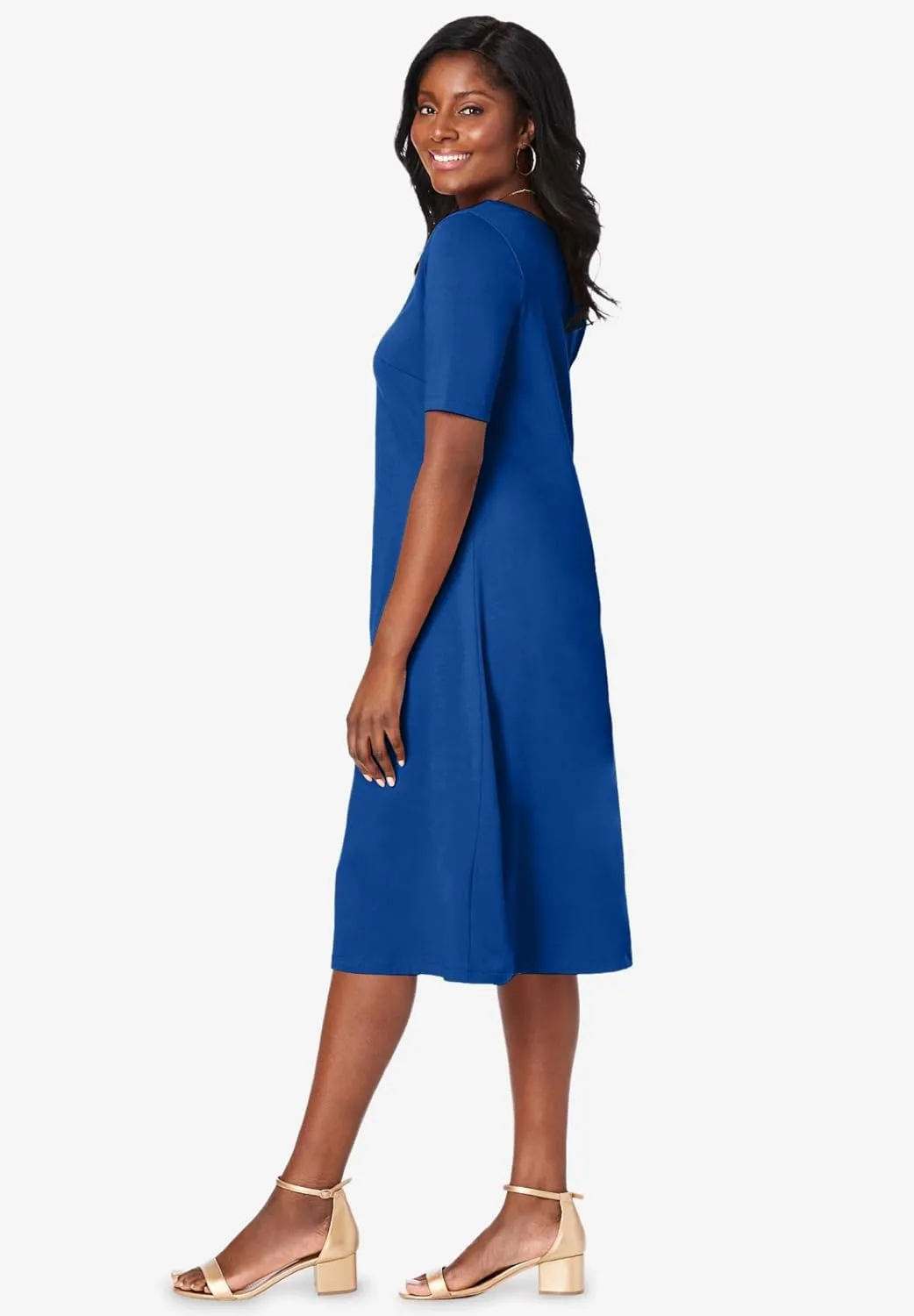 Jessica London Women's Plus Size Stretch Cotton Square Neck Midi Dress