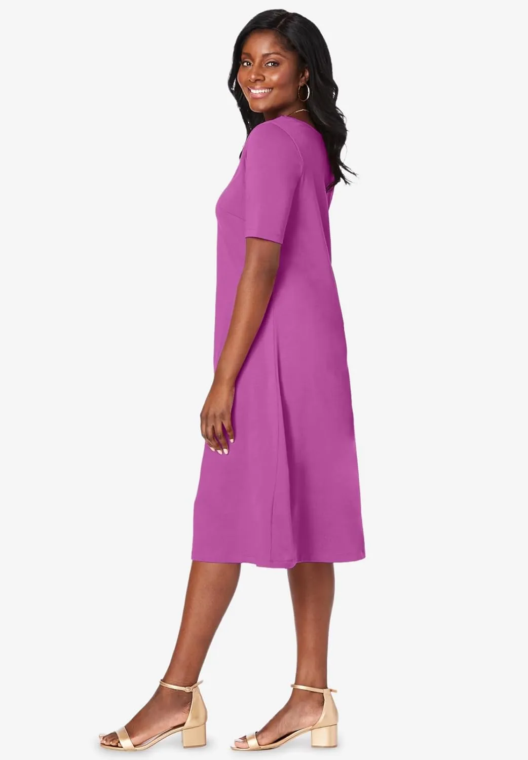 Jessica London Women's Plus Size Stretch Cotton Square Neck Midi Dress